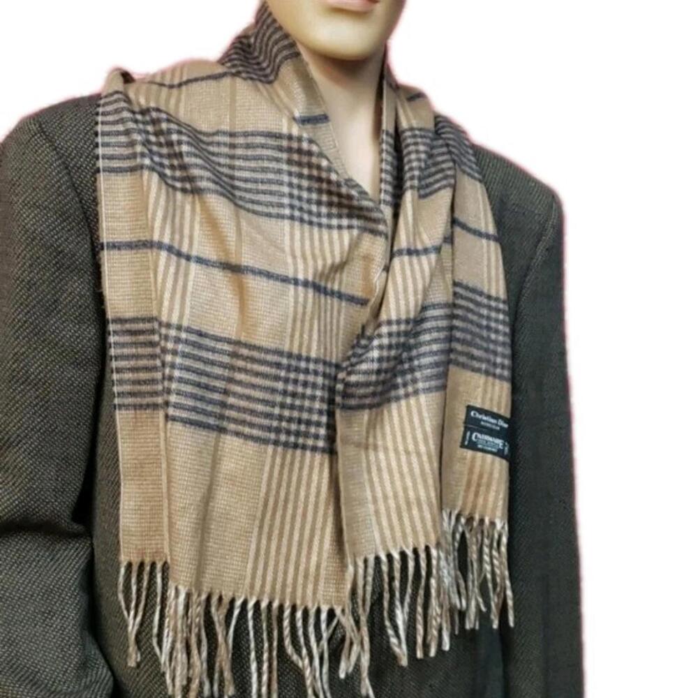 CHRISTIAN DIOR MONSIEUR PLAID BROWN MEN'S SCARF EUC! #6 - Picture 5 of 8